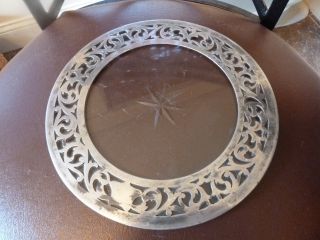 Vintage Floral Sterling Silver Overlay Plate Platter Tray Hot Plate 8 Inches photo