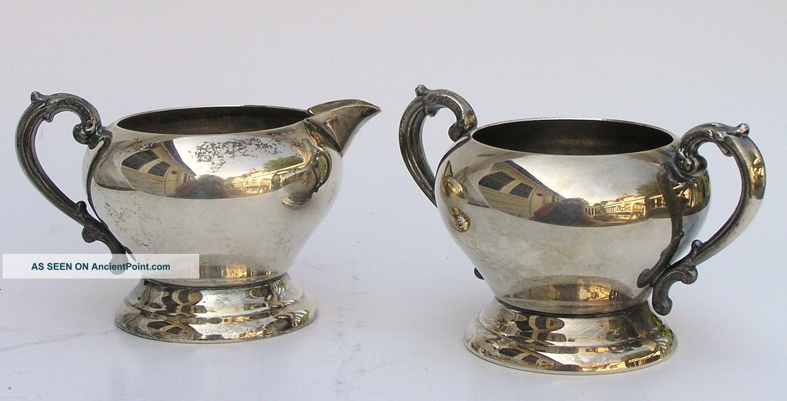 Vtg Sheridan Art Deco/art Nouveau Silver Plate Open Sugar & Creamer 1946 - Present Creamers & Sugar Bowls photo