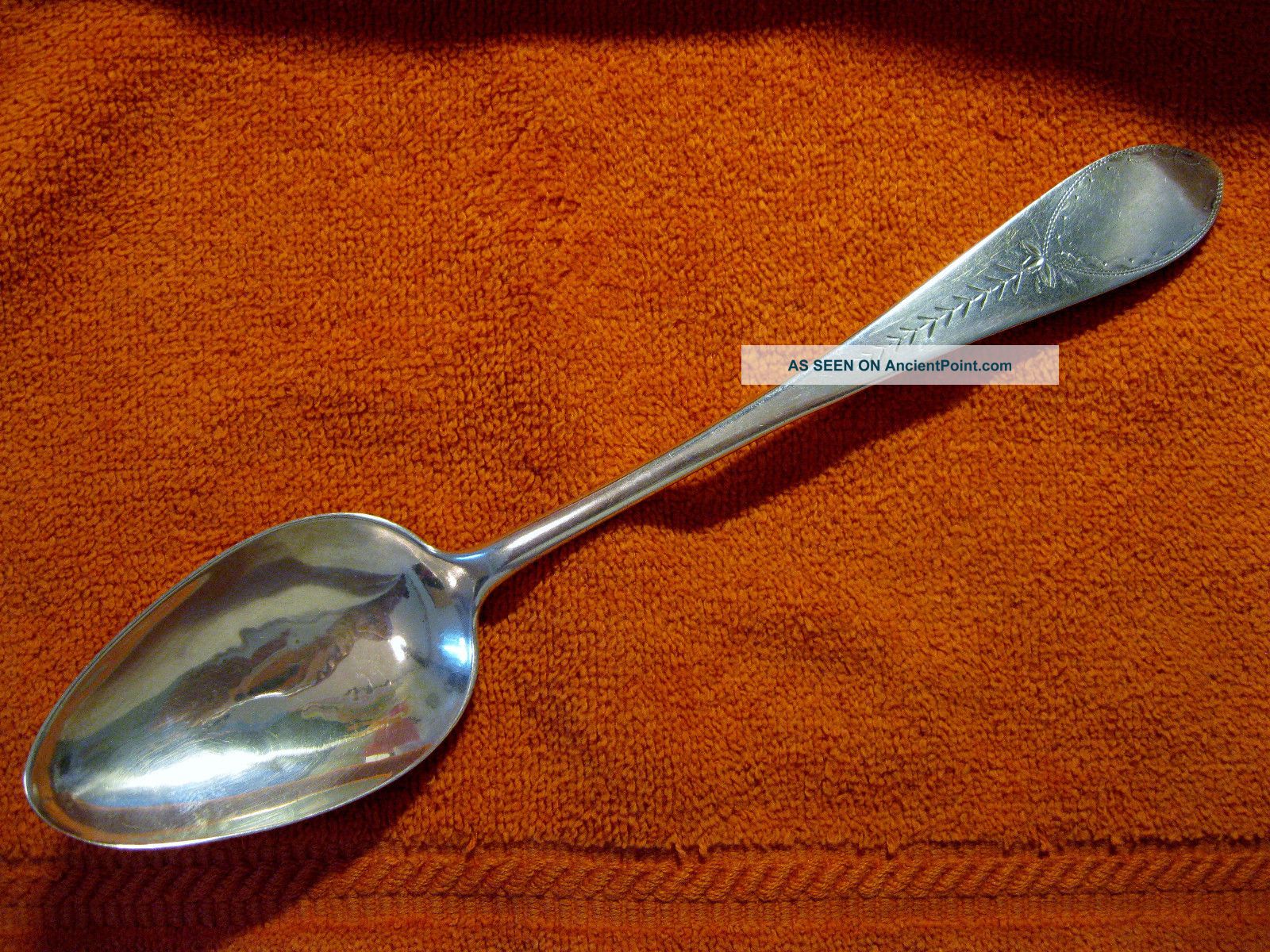 Coin Silver Serving Spoon Bright Cut O.  Parisien 1795 Coin Silver (.900) photo