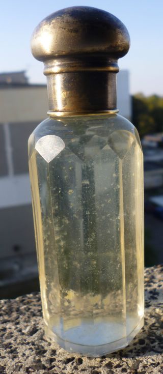Vintage Silver Plated Gilt Top Multi - Facet Bohemian Cut Glass Vanity Jar Bottle photo
