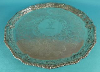 Sterling Silver Salver Tray Crest Birds 12 Inch Dia Lambert & Co 1898 photo
