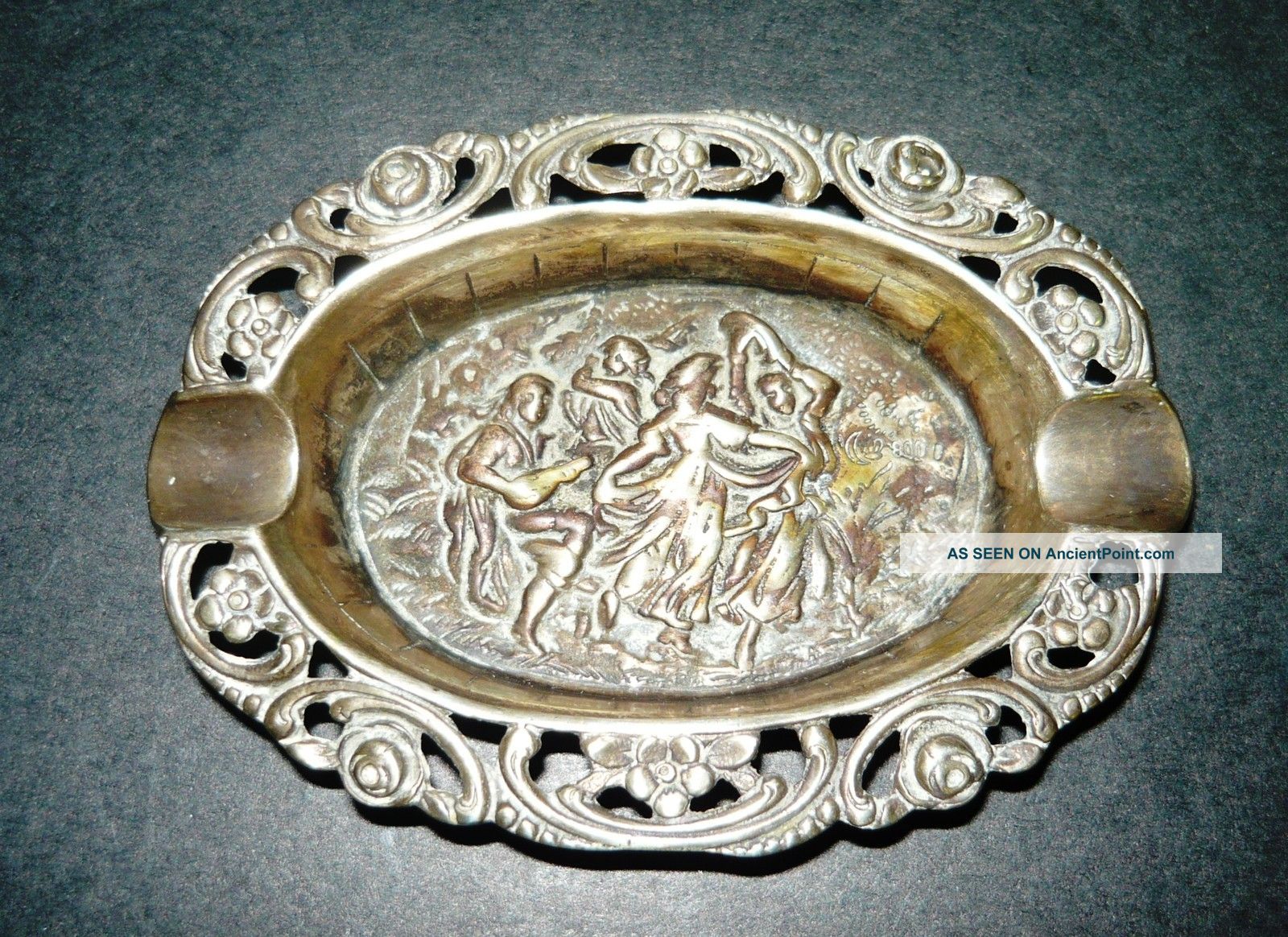 1900s Antique Germany Solid 800 Silver Signed Engraved Ash Tray Collectible Old Germany photo