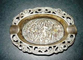 1900s Antique Germany Solid 800 Silver Signed Engraved Ash Tray Collectible Old photo