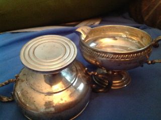 Antique Weighted Sterling Silver Sugar Bowl And Cream Pitcher photo