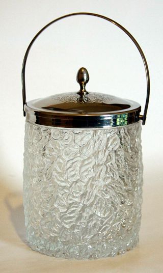 Silver Plate And Pressed Glass Sweet Or Biscuit Barrel With Patterned Lid photo