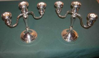Pair Sheffield Silverplate Candelabra Candlesticks 3 Light Italy 9 7/8 In photo