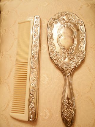 Silverplate Vanity Set (comb & Brush Shell) By International photo