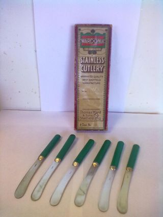 Vintage Set Of Six Silver Plated (epns) Butter Knives,  Plastic Handles photo