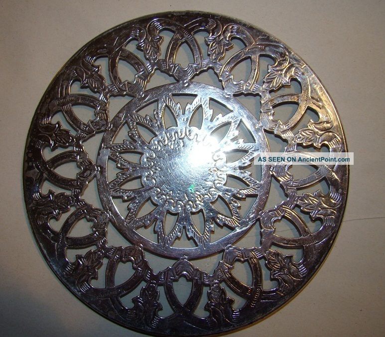 Antique Sterling Over Glass Trivet Condition Other photo