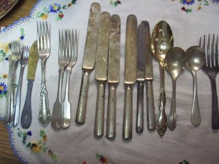 15 Pieces Of Silverplate Flatware,  Mixed,  7 Knives,  5 Forks,  3 Spoons photo