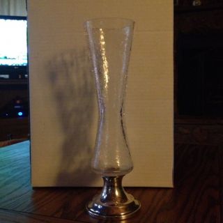 Gorham Sterling Silver And Crackled Glass Vase 11 1/4 Inches Tall photo