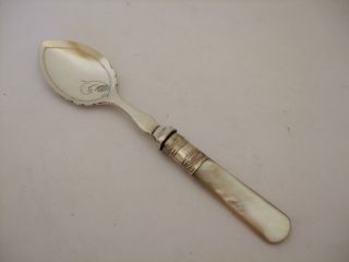 Vintage Engraved Silver Plate Jam Or Preserve Spoon Mother Of Pearl Handle photo