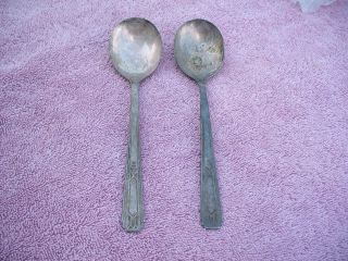 2 Serving Spoons Tudor Plate 1932 Friendship Medality Oneida Community Tarnished photo