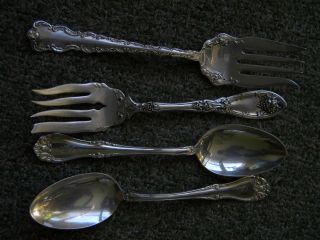 4 Silverplate Serving Pcs: 2 Meat Forks,  2 Serving Spoons photo