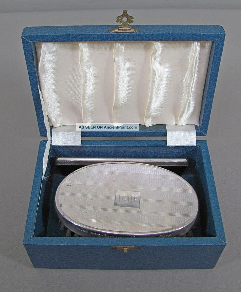 Boxed Sterling Silver Brush & Comb Set Modern 1987 Birmingham English Brushes & Grooming Sets photo