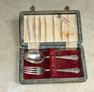 1920s.  William Hutton And Son.  Child Set Of Feeding Fork And Spoon.  Sterling. photo
