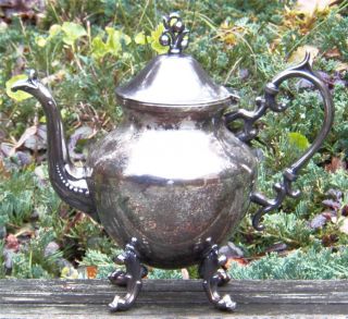 Antique Silverplate Footed Teapot Or Coffee Pot Ornate Birmingham Silver 10.  5 