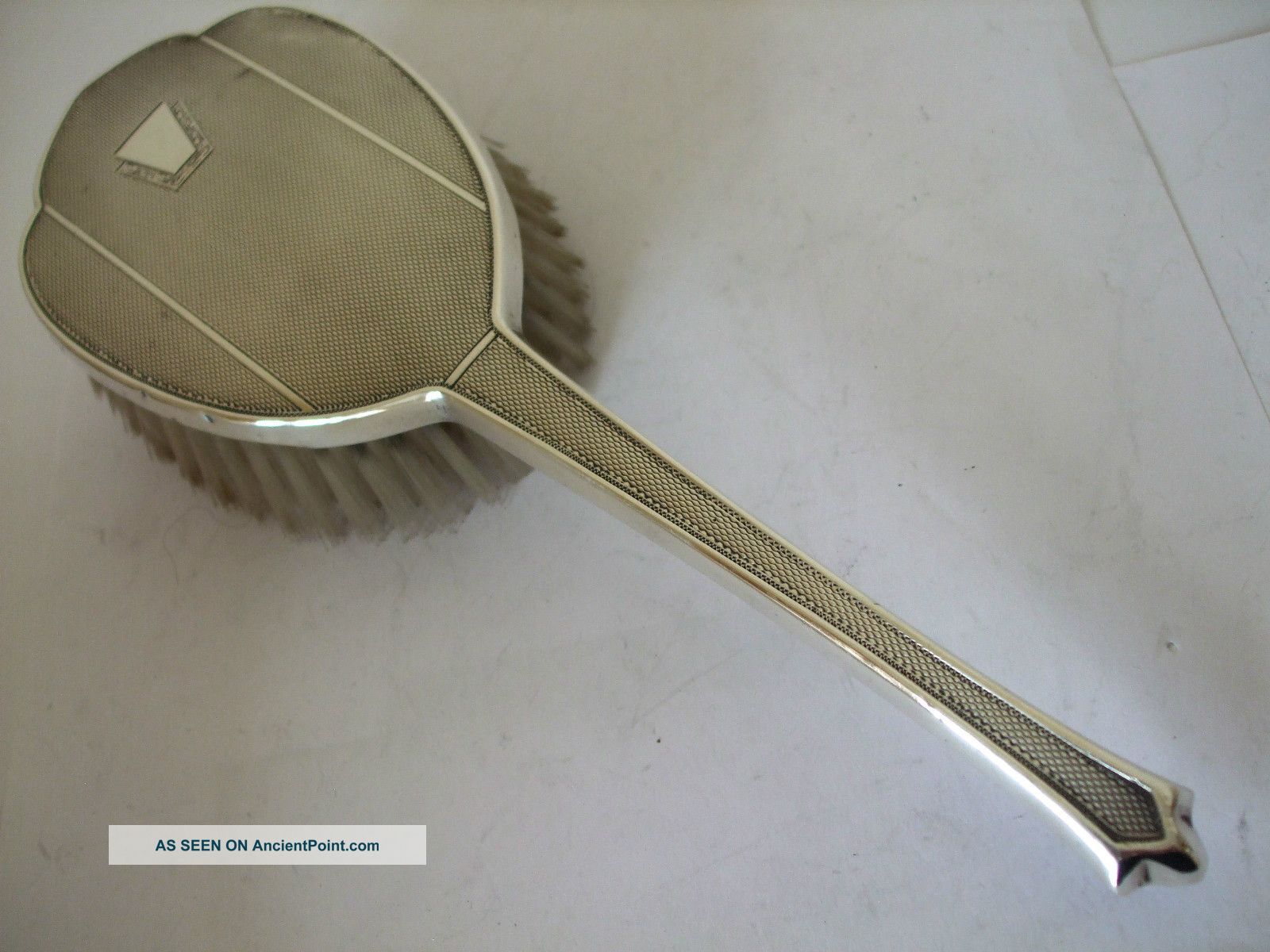 Vintage Silver Hair Brush 1962 Art Deco Stepped Design Engine Turned Decoration Brushes & Grooming Sets photo