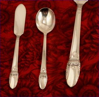 1847 Rogers First Love Sugar Spoon & Master Butter Knife 1937 Art Deco Vintage photo