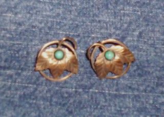 Vintage Pair Of Sterling Silver & Turquoise Earrings photo