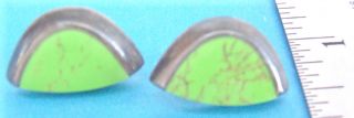 Vintage Pair Of Hand - Made Sterling Silver Earrings - Inlaid Green Stone Design photo