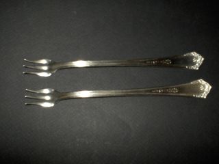 2 Continental Silverplate Olive,  Pickle,  Cocktail Forks In Three Pattern Ee photo