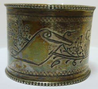 Antique Imperial Russia Collector Engraved 84 Silver Napkin Ring Clip Art Nouvea photo