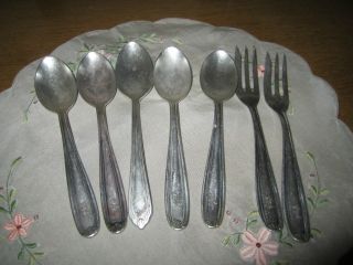 Vintage Set Of 7 Silver Plated Teaspoon/cocktail Forks Mono - Marked Jks 100 photo