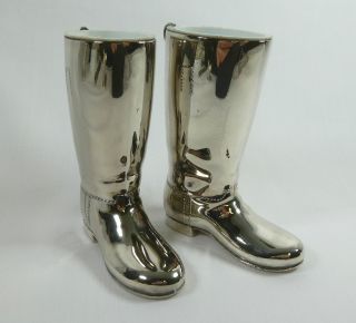Matching Pair Antique 1oz 1,  1/2 Novelty Silver Plated Riding Boot Spirt Measures photo