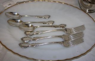 Sterling Silver Dinner Forks & Teaspoons 3 Each Alvin Pirouette 7.  7 Oz 242 Grams photo
