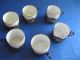 English Sterling Silver Set Of 6 Porcelain Mocca Cups With Silver Holders United Kingdom photo 1