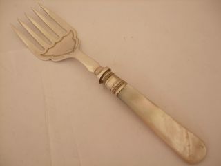 Vintage Silver Plate Large Serving Fork With Mother Of Pearl Handle - 8 Inches photo
