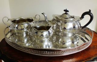 An Antique Edwardian Silver Plated Teaset.  Teapot,  Sugar & Milk Jug.  1911.  Perfect photo
