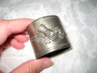 Victorian Hand Friendship Napkin Holder Ring Forget Me Knot Flowers Silver Plate photo