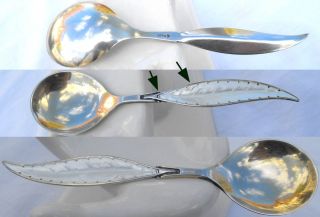 Sterling Silver Hors D ' Oeuvre Spoon Leaf Mother Pearl Handle Ottar Hval Norway photo