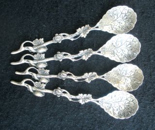 4 Antique.  830 Silver Small Ornate Spoons Marked Holland photo