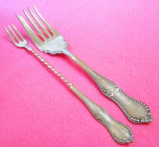 Beaded Niagara Falls Silver Antique Serving Fork & Pickle Fork Year 1896 photo