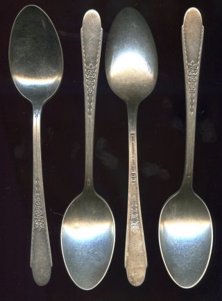 4 - Great Wm.  Rogers And Son Silver Plate Soup /desert Oval Spoons,  