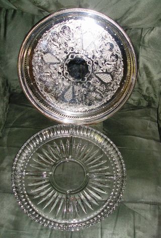 1983 F.  B.  Rogers 13 Inch Silverplate Plater With Glass Vegetable Insert photo