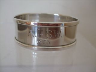 Vintage Oval Shape Napkin Ring Hm 1950 Inscribed Initials A P S W 1953 photo