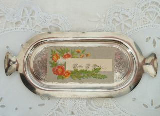 Vintage Floral Calling Card & Viking Silver Plate Tray Handles,  Hattie Gibbs photo