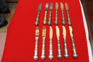 12 Gorham Strasbourg Sterling Hollow Handled Butter Spreaders Good Condition photo
