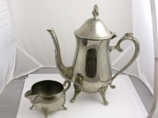 Vintage Silverplate Coffee Pot And Creamer,  Floral Pattern photo