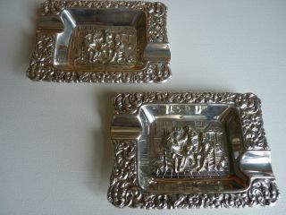 Art Deco Pair Of Matching Silver Plated Dutch Ashtrays Signed Hh 90 1921 - 1940 photo