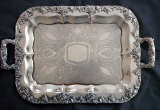 Vintage Continental Co Silver Copper Base Huge Heavy Grapes & Vines Serving Tray photo