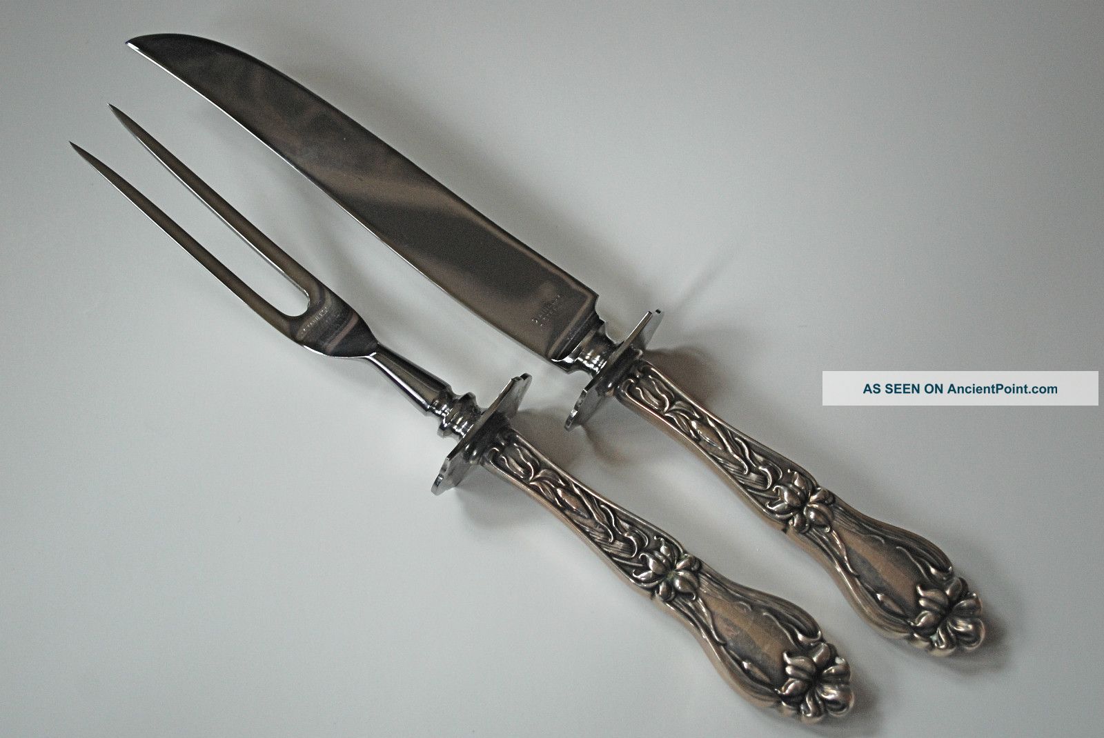 Frank Whiting Lily Sterling Silver Fork And Knife Carving Set 1910 Gorham, Whiting photo