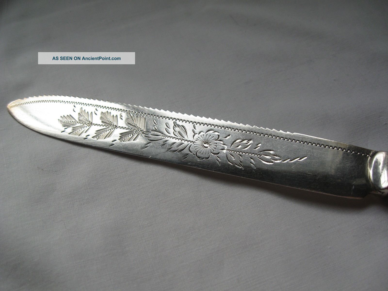 Etched Fancy Cake Knife,  Silver Mount And Mother - Of - Pearl Handle,  Old Other photo