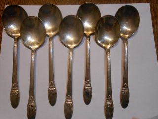 7 Rogers International First Love Roundl Soup Spoons Vg Buynow 30 photo