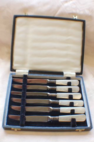 Set Of 6 Vintage Mother Of Pearl Stirling Silver Dessert Knives Sheffield photo