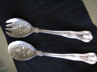 Rogers Repousse Kings Salad Fork Spoon Serving Set Fruit Berry Silverplate photo